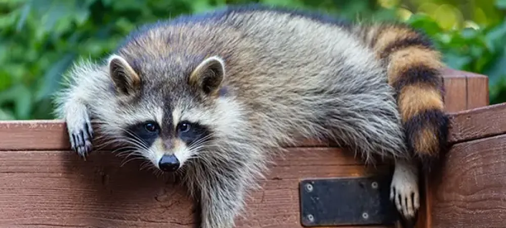 a raccoon on a fence