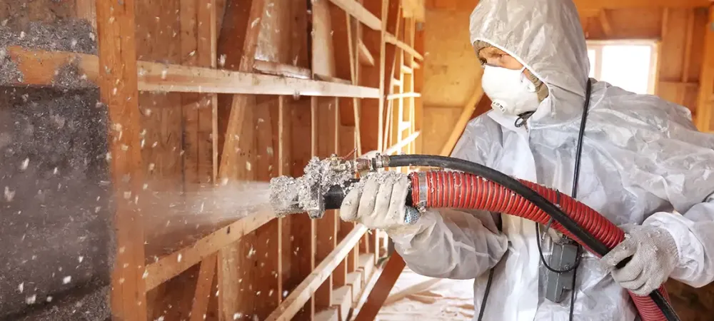 a blower installing insulation