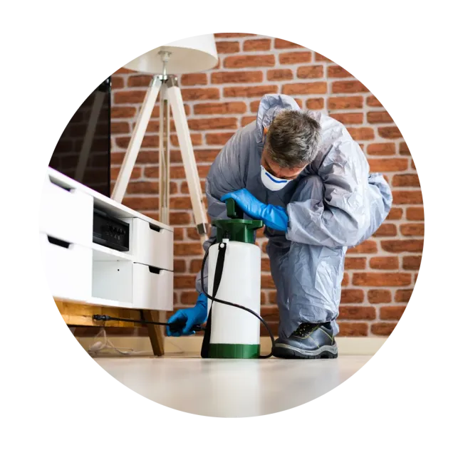 pest technician inspecting home